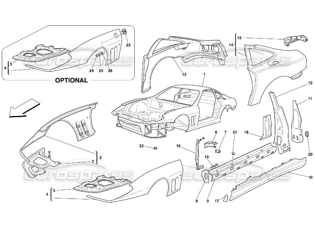 ferrari 550 maranello corpo: diagramma delle parti delle finiture interne