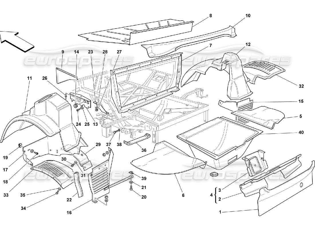 ferrari 550 maranello diagramma delle parti delle strutture e dei componenti posteriori