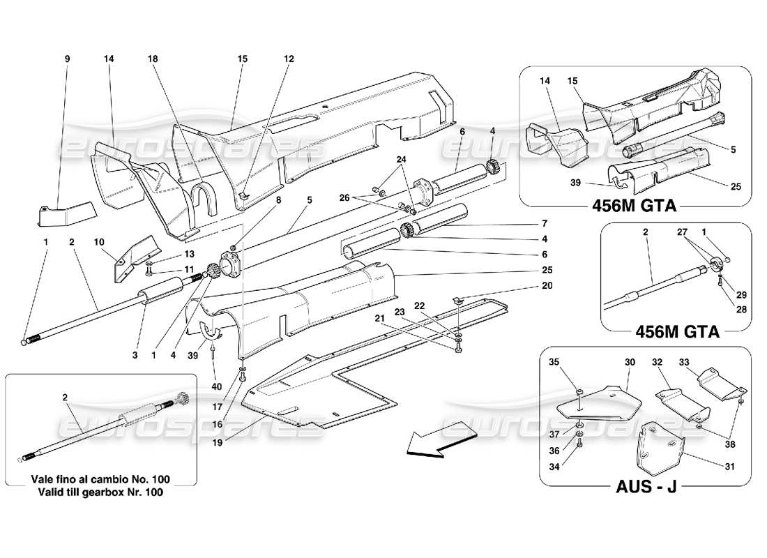 ferrari 456 m gt/m gta tubo di collegamento del motore: diagramma delle parti del cambio e dell'isolamento