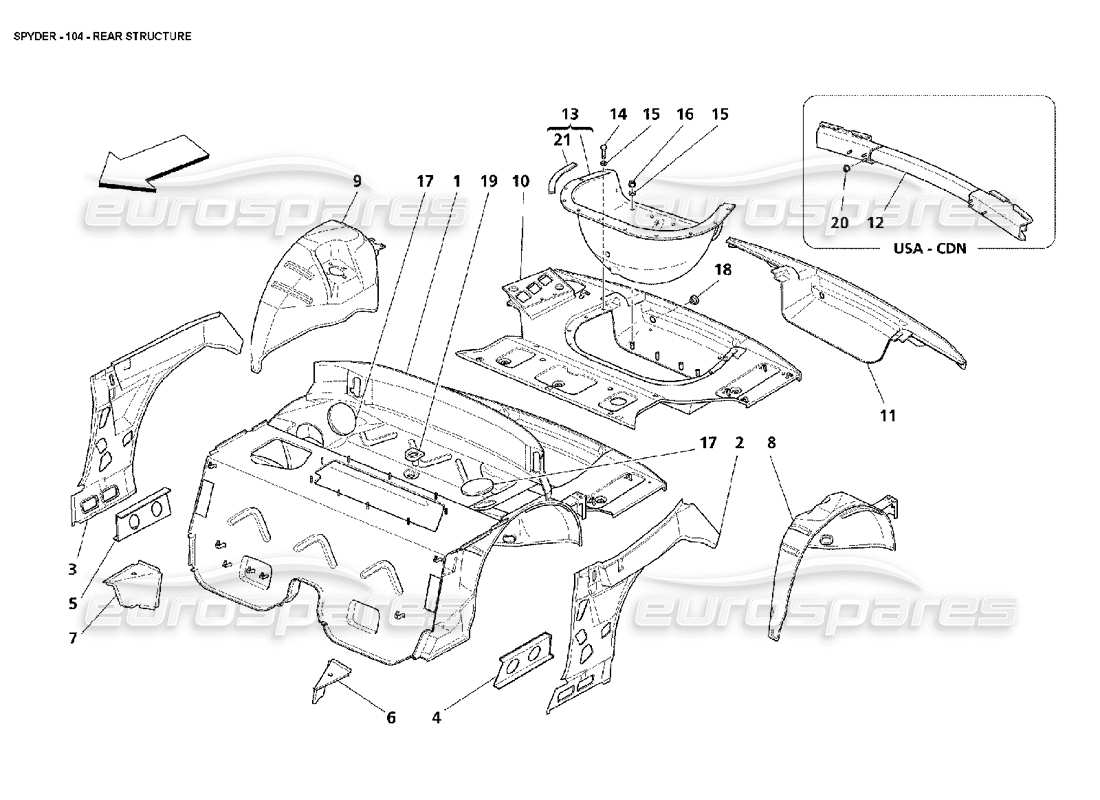 maserati 4200 spyder (2002) diagramma delle parti della struttura posteriore