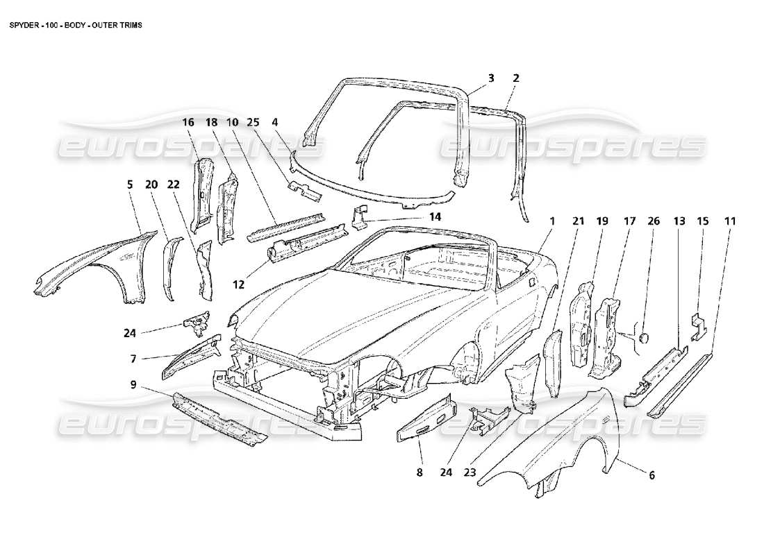 maserati 4200 spyder (2002) carrozzeria: finiture esterne diagramma delle parti