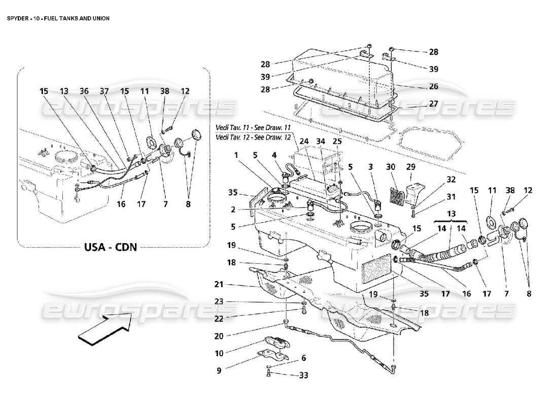 maserati 4200 spyder (2002) serbatoi di carburante e diagramma delle parti dell'unione