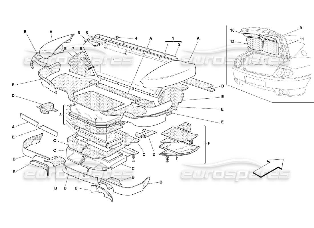 ferrari 456 m gt/m gta isolamenti del cofano del bagagliaio - valido per 456m diagramma delle parti gta