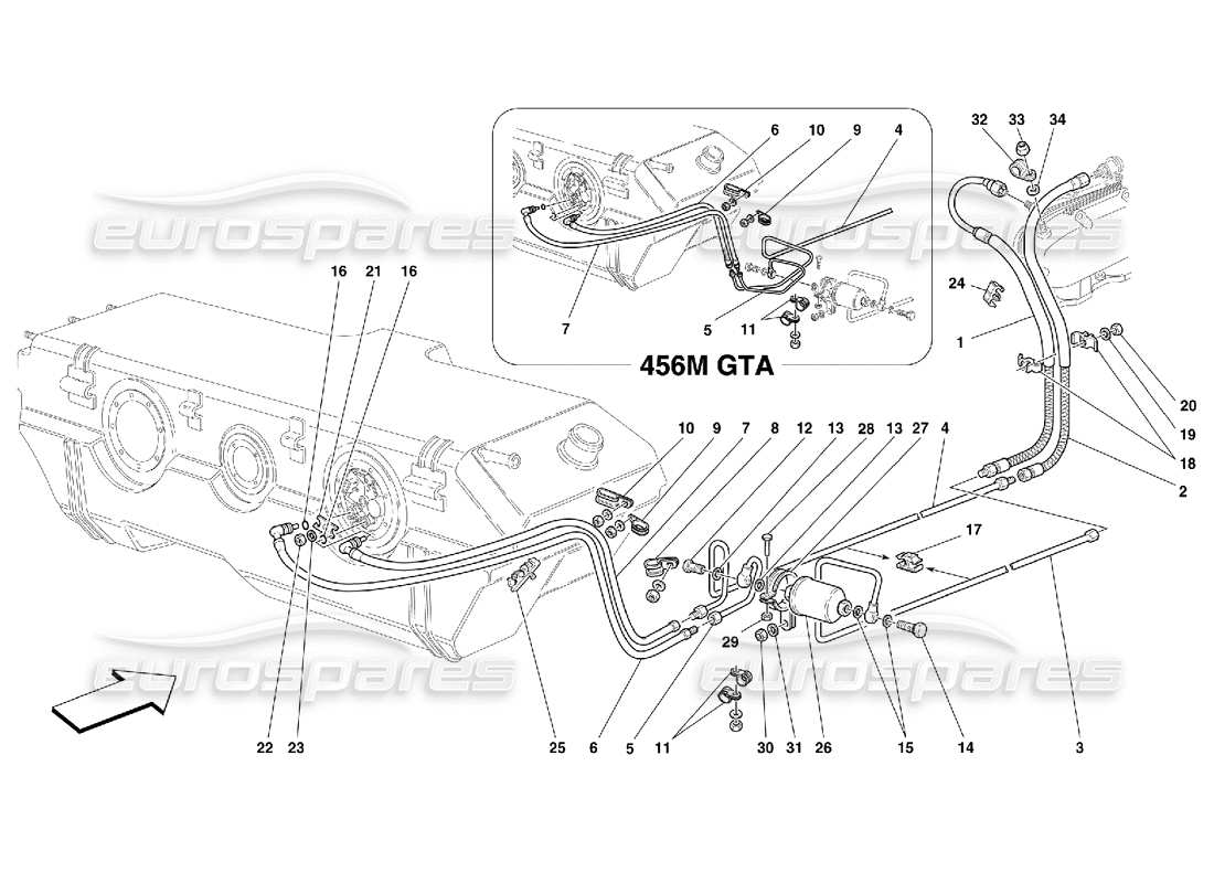 ferrari 456 m gt/m gta diagramma delle parti del sistema di alimentazione del carburante