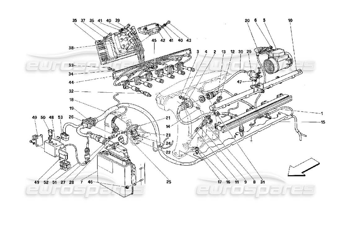 ferrari 512 m iniezione d'aria - accensione diagramma delle parti