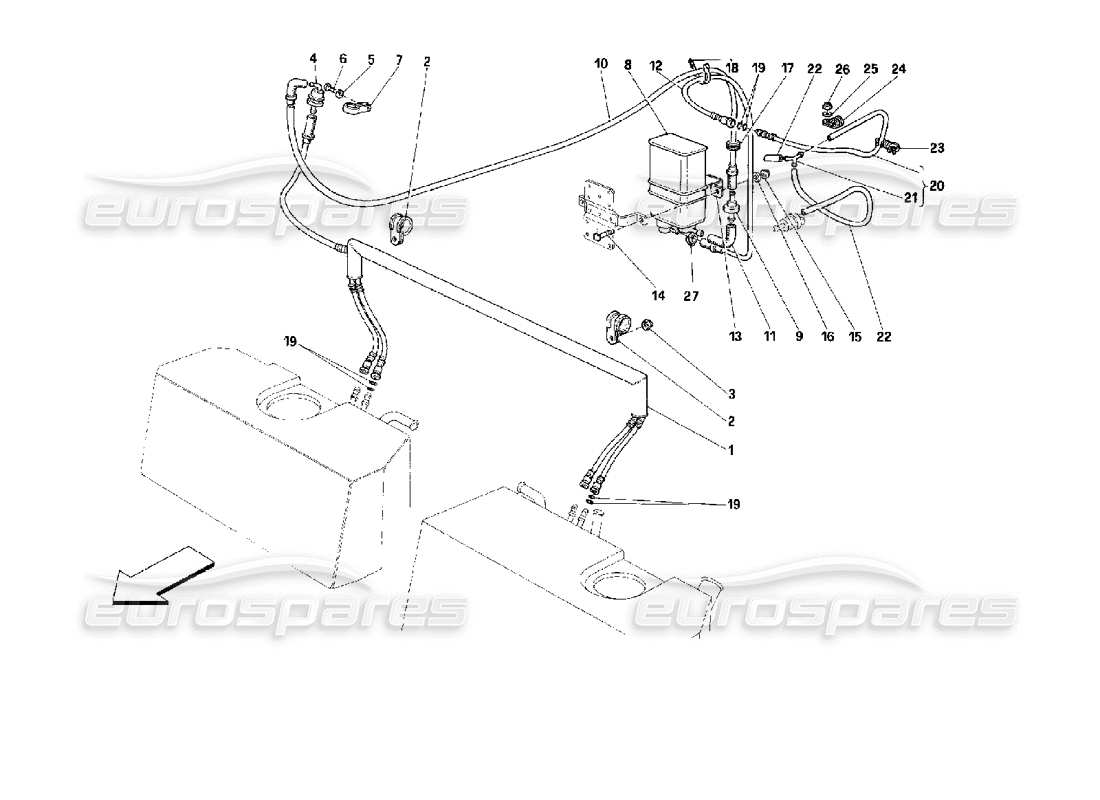 ferrari 512 m diagramma delle parti del sistema di controllo delle emissioni anti-evaporative