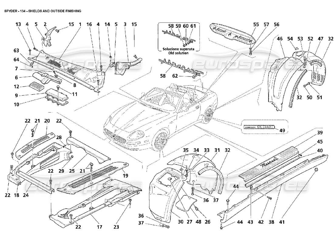 maserati 4200 spyder (2002) schermate e finiture esterne diagramma delle parti