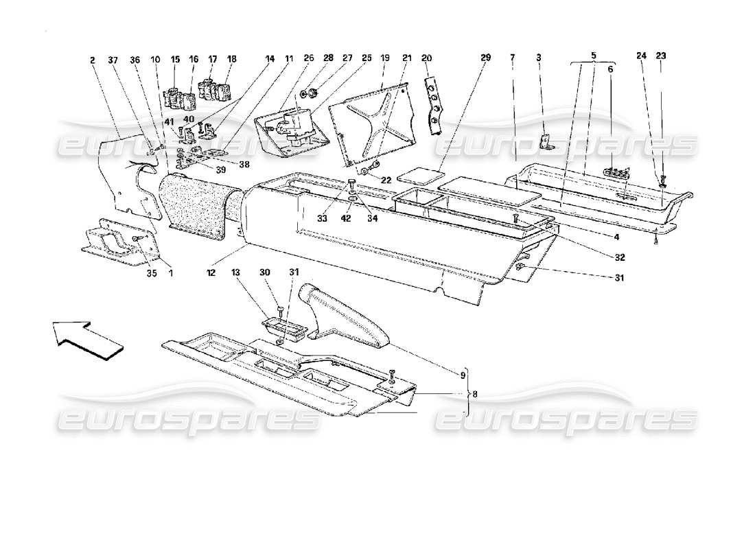 ferrari 512 m tunnel centrale -non per gli usa- diagramma delle parti