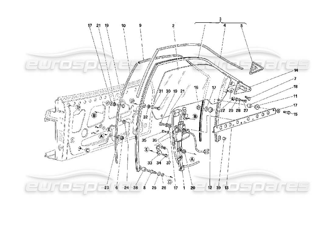 ferrari 512 m porta - diagramma delle parti dell'alzacristallo elettrico