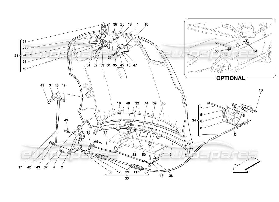 ferrari 456 m gt/m gta diagramma delle parti del cofano motore