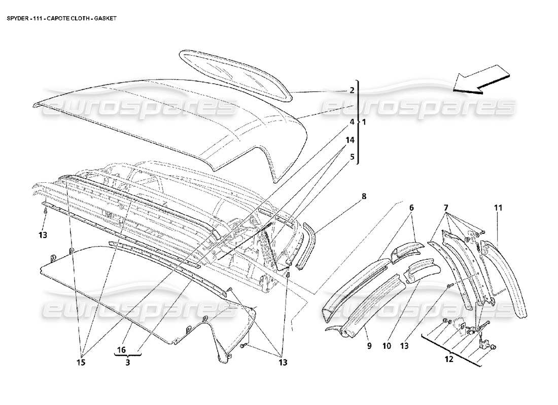 maserati 4200 spyder (2002) telo capote - guarnizione diagramma delle parti