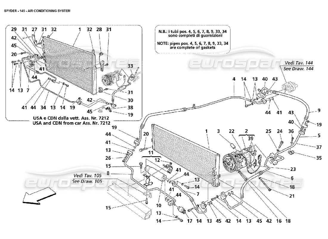 maserati 4200 spyder (2002) sistema di aria condizionata diagramma delle parti