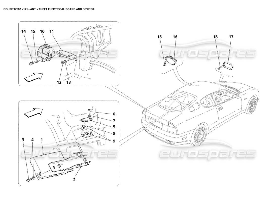 maserati 4200 coupe (2003) schema delle parti dei quadri e dei dispositivi elettrici antifurto