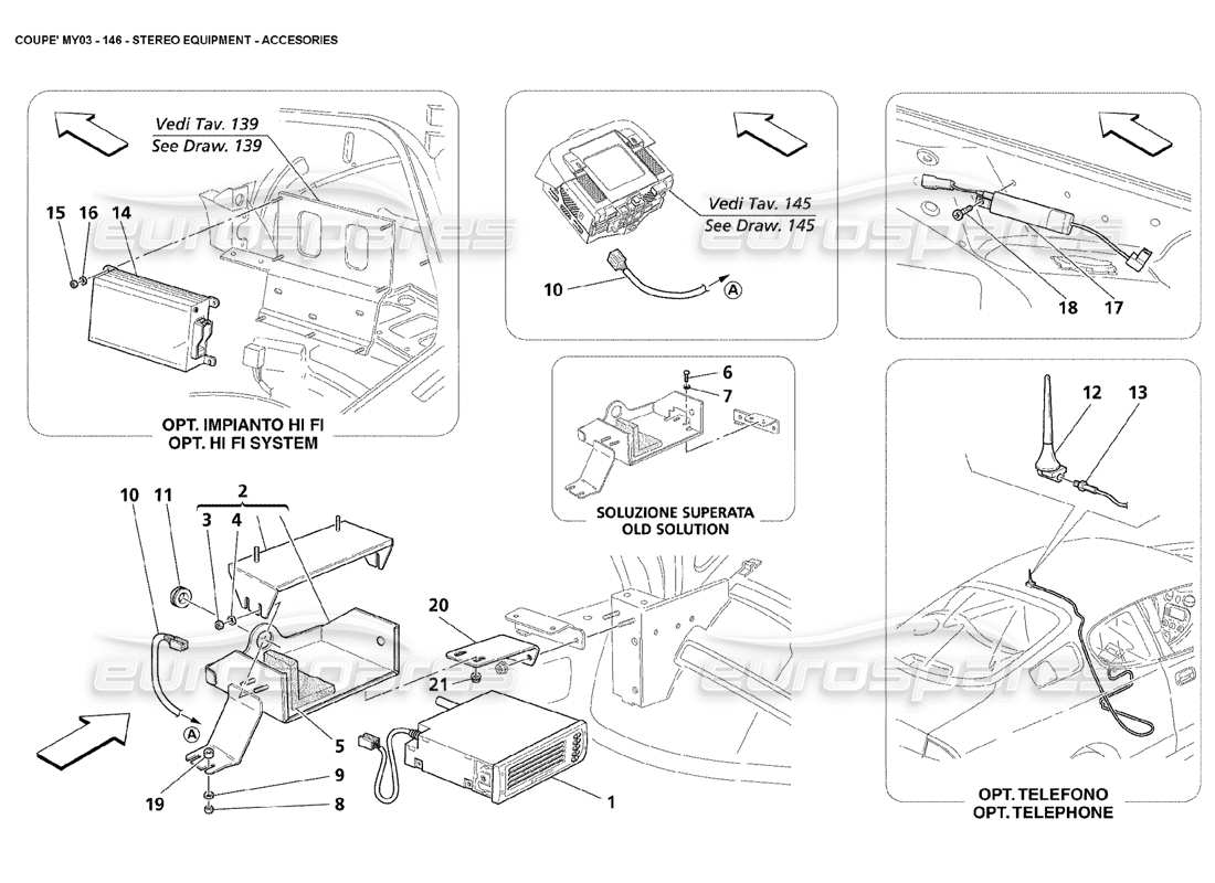 maserati 4200 coupe (2003) apparecchiatura stereo: diagramma delle parti degli accessori