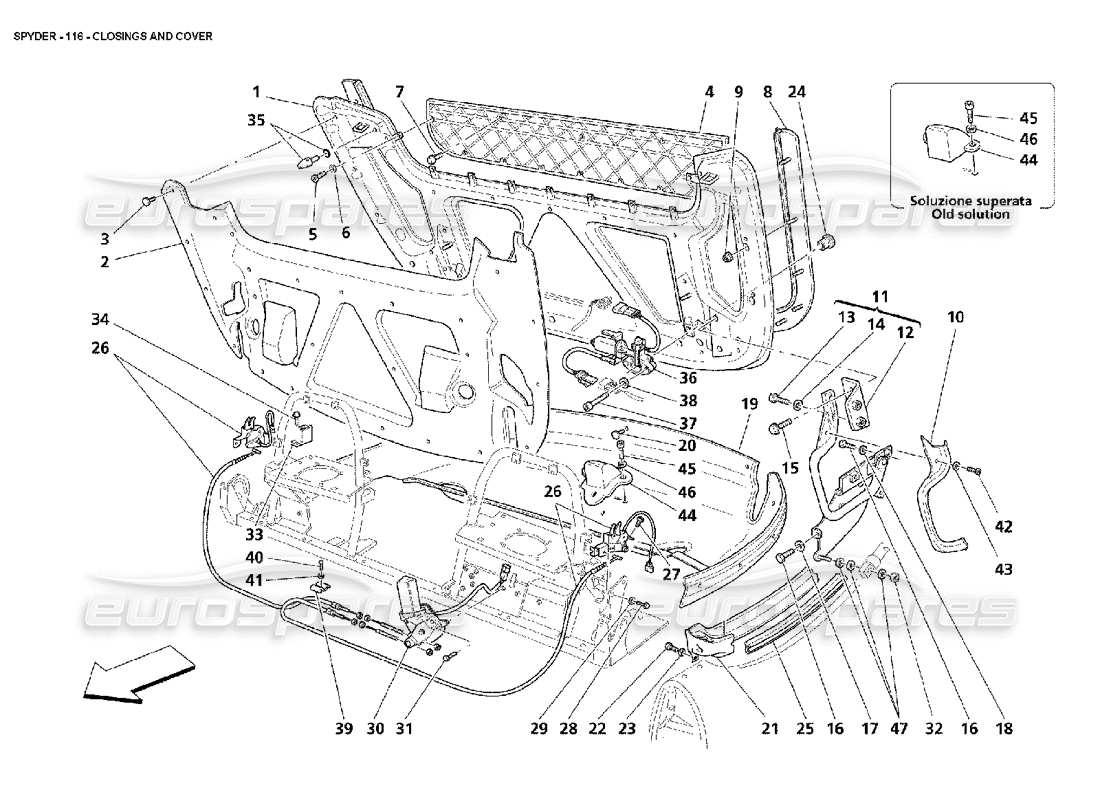 maserati 4200 spyder (2002) chiusure e diagramma delle parti della copertina