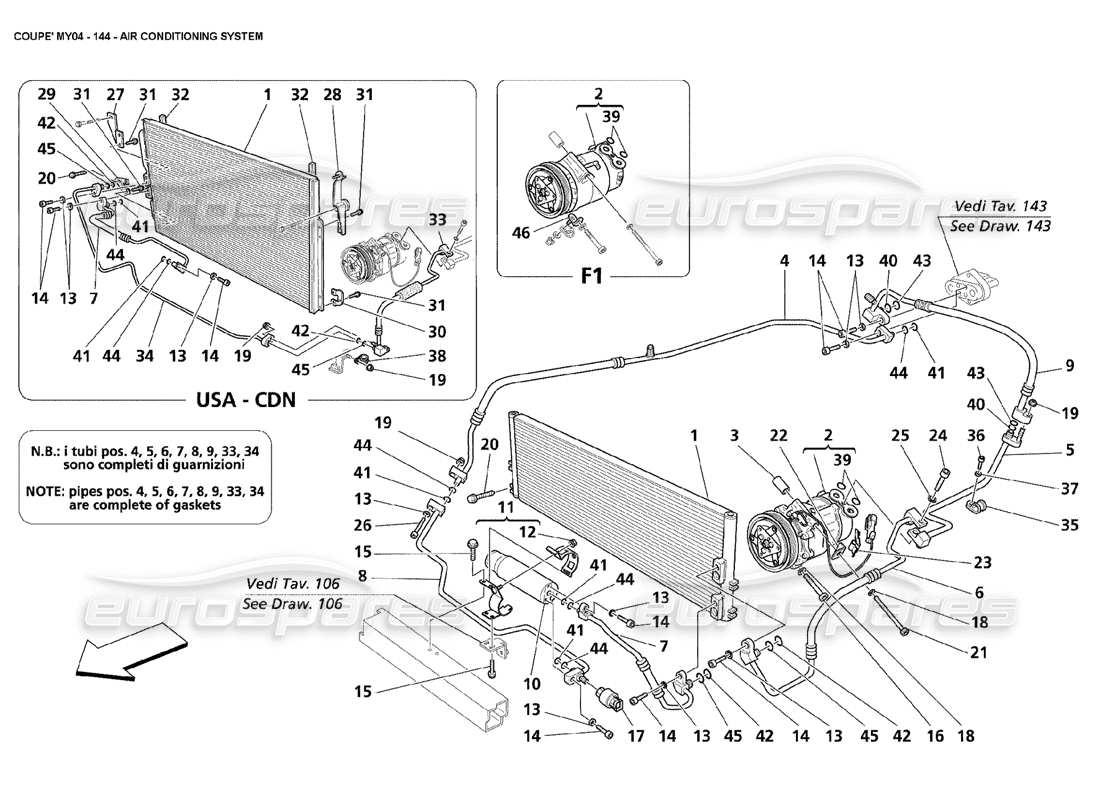 maserati 4200 coupe (2004) sistema di aria condizionata diagramma delle parti