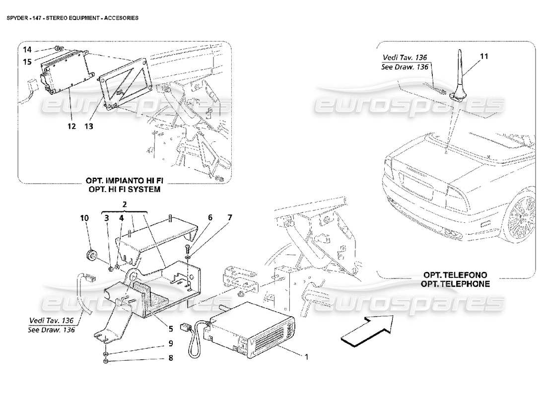 maserati 4200 spyder (2002) schema delle parti dell'apparecchiatura stereo: accessori