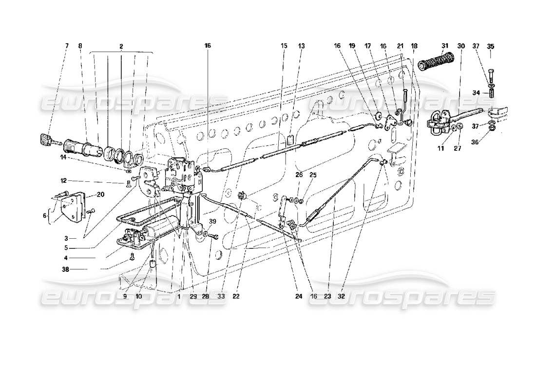 ferrari 512 m porta: diagramma delle parti del dispositivo di bloccaggio