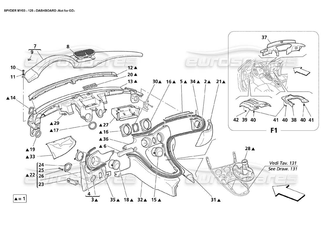 maserati 4200 spyder (2003) cruscotto: non per gd diagramma delle parti