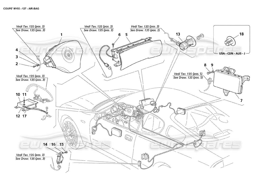 maserati 4200 coupe (2003) diagramma delle parti degli airbag