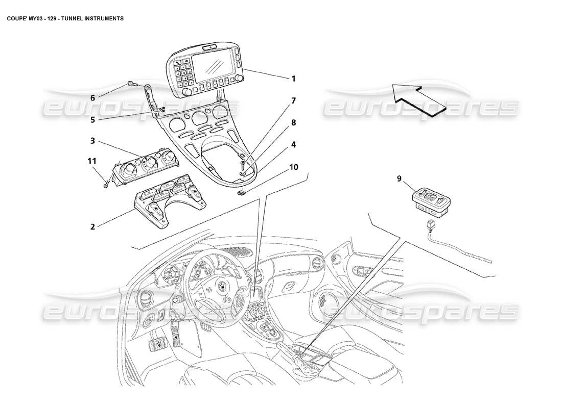 maserati 4200 coupe (2003) strumenti per tunnel diagramma delle parti