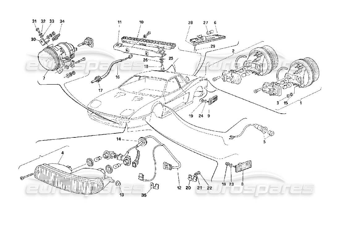 ferrari 512 m diagramma delle parti delle lampade