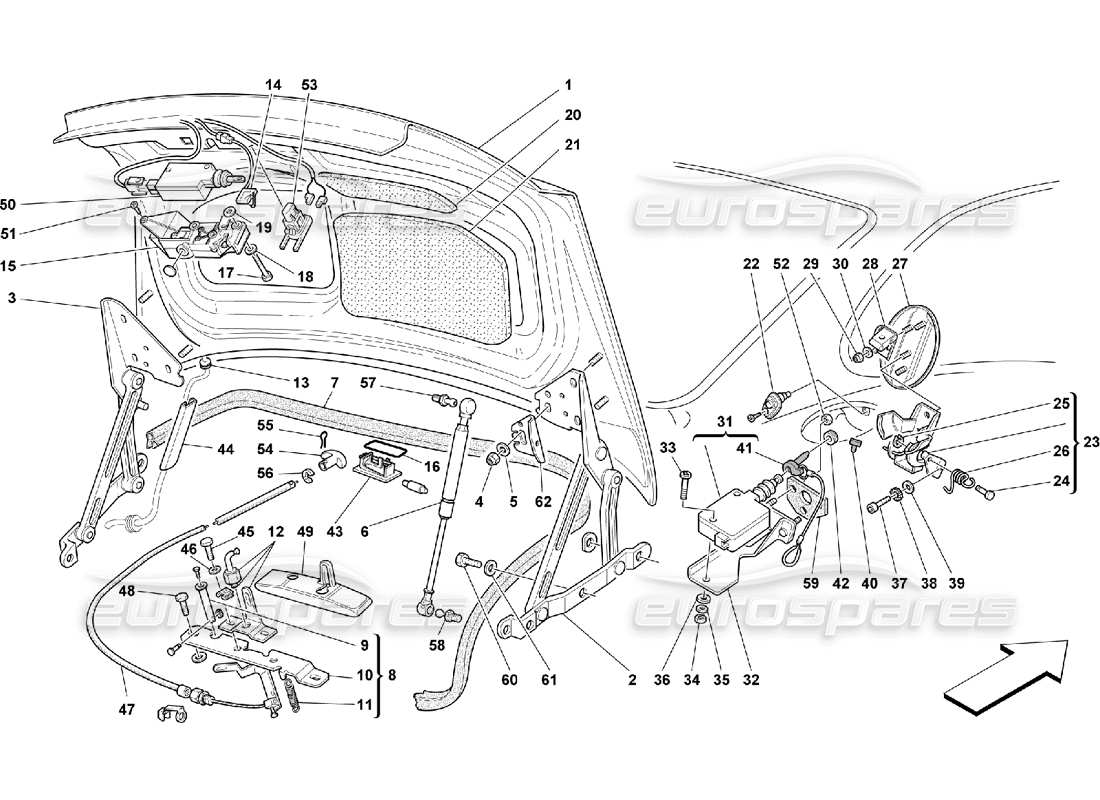 ferrari 550 maranello portiera del bagagliaio e copertura della benzina diagramma delle parti
