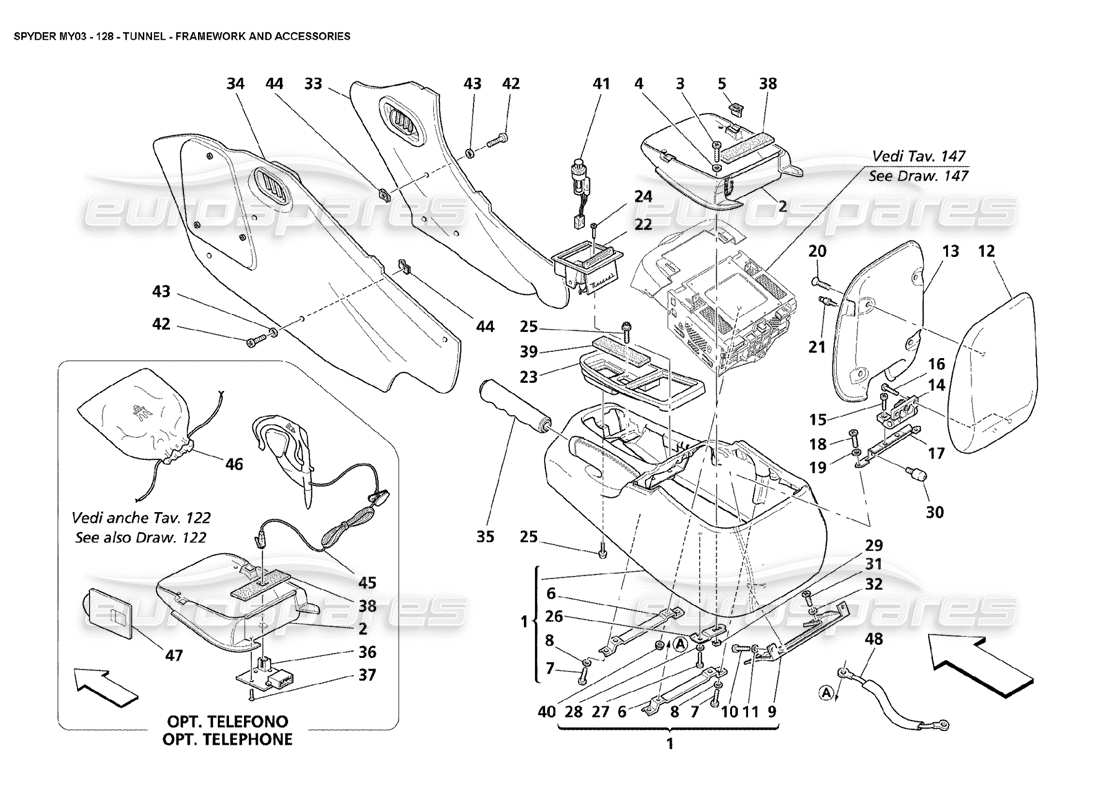 maserati 4200 spyder (2003) tunnel - accessori quadro diagramma delle parti