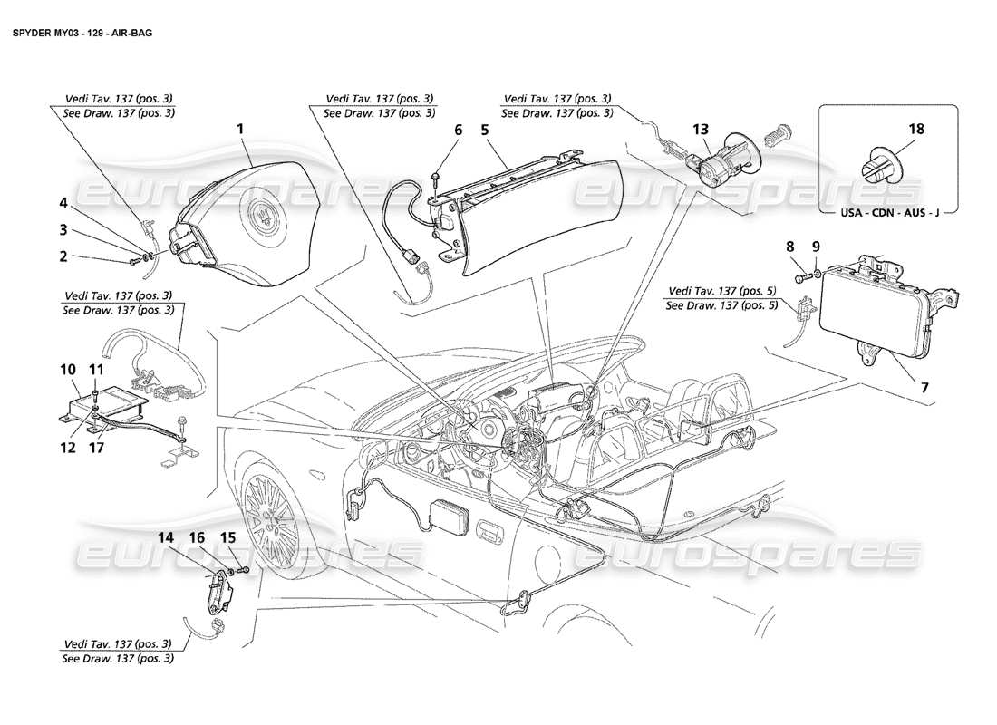 maserati 4200 spyder (2003) diagramma delle parti degli airbag