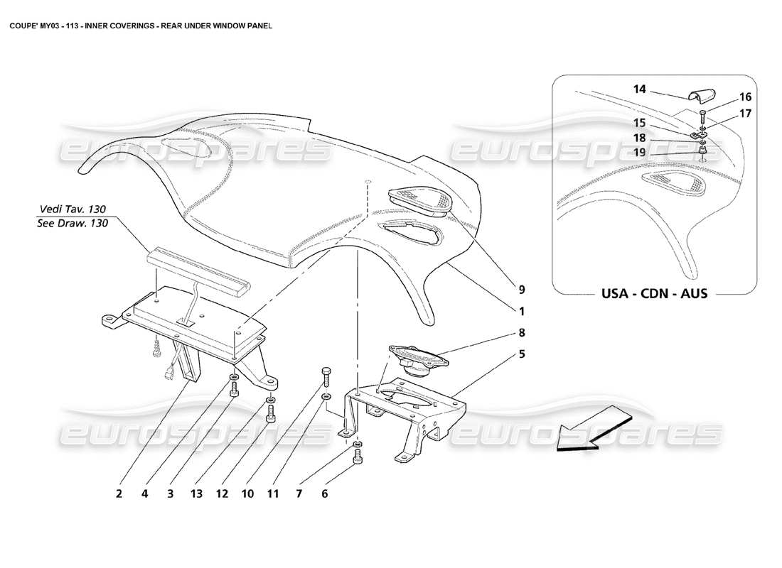 maserati 4200 coupe (2003) diagramma delle parti del pannello sotto il finestrino posteriore