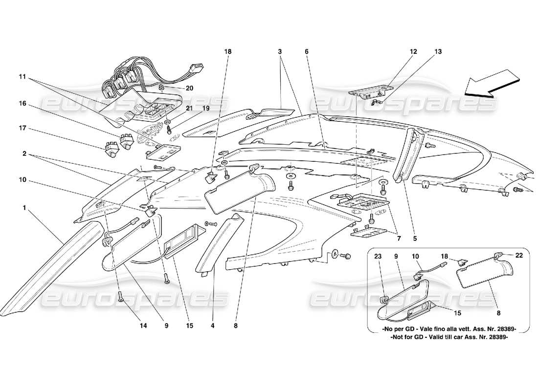 ferrari 456 m gt/m gta rivestimenti e accessori del pannello del tetto diagramma delle parti