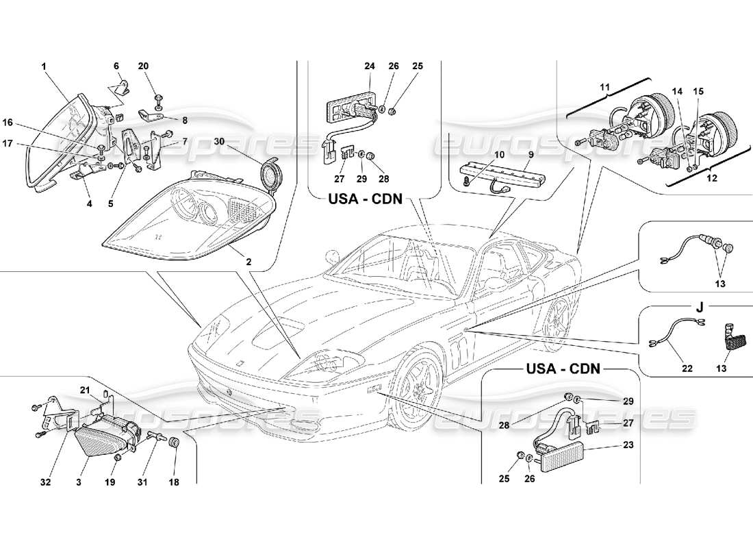 ferrari 550 maranello luci anteriori e posteriori diagramma delle parti