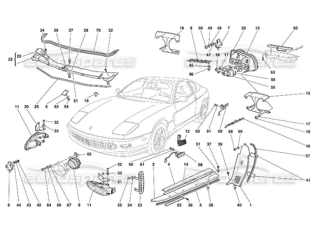 ferrari 456 m gt/m gta schema parti luci anteriori e posteriori - finiture esterne