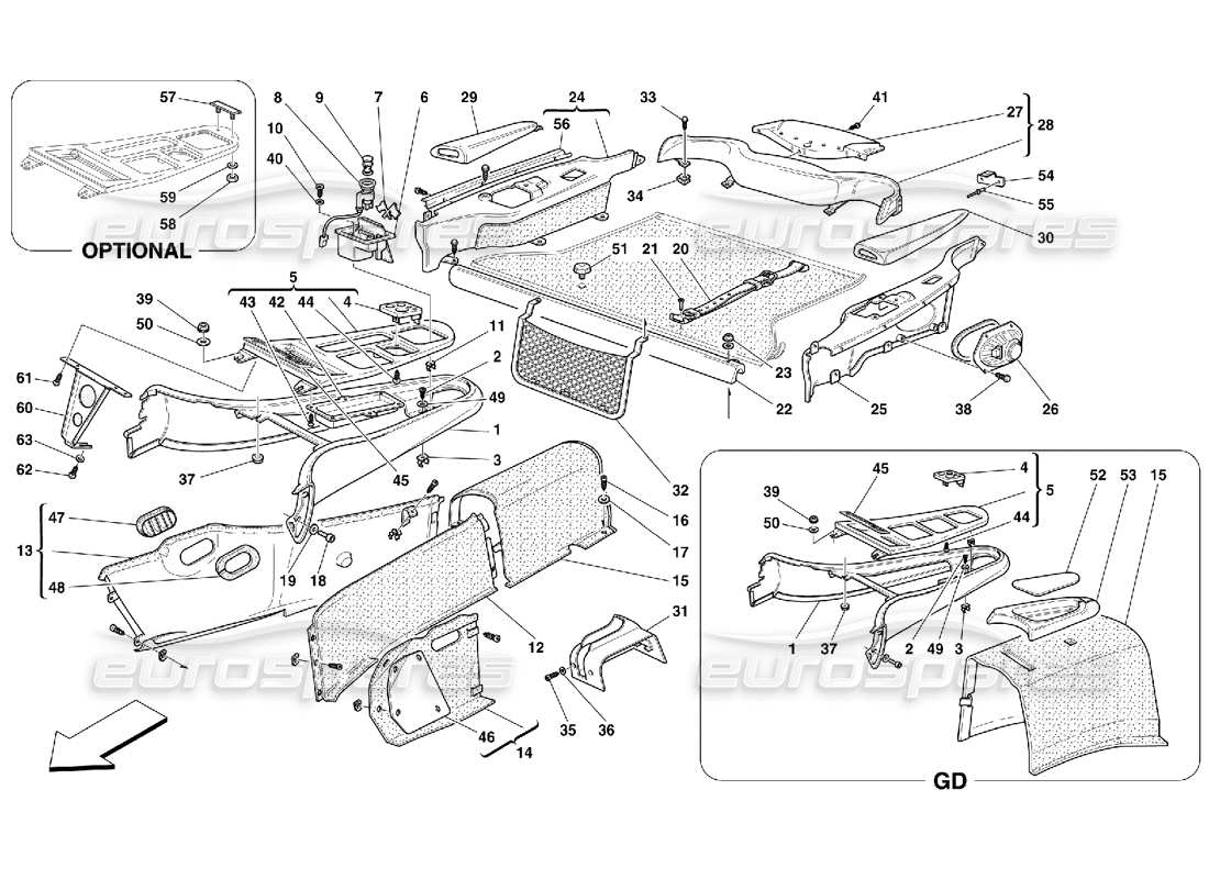 ferrari 550 maranello tunnel - rivestimenti interni diagramma delle parti