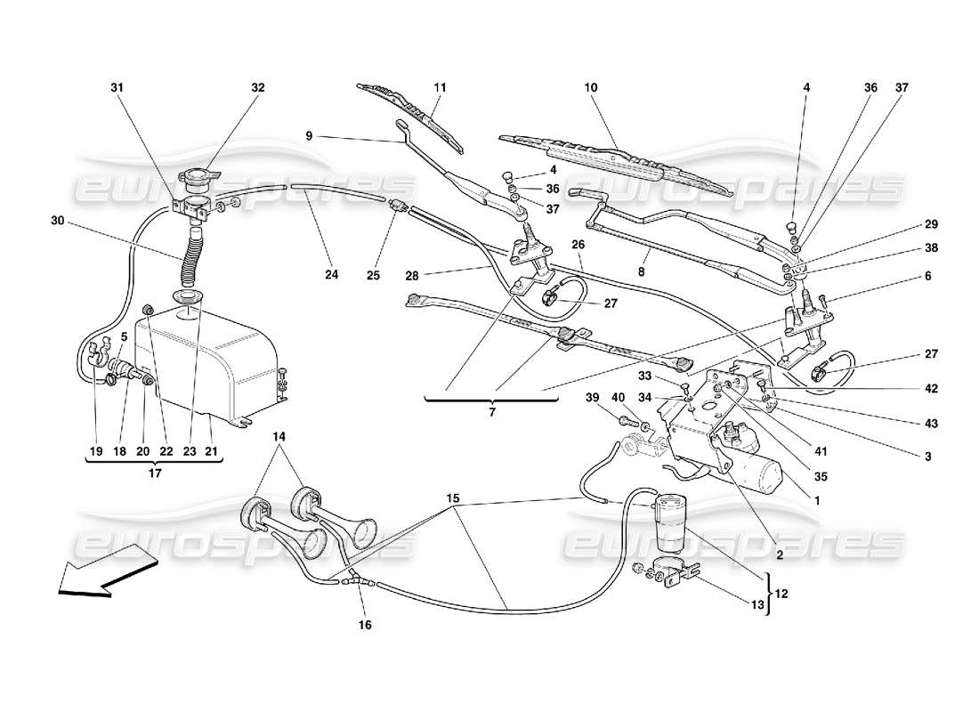 ferrari 456 m gt/m gta schema delle parti di tergicristallo, rondella e clacson