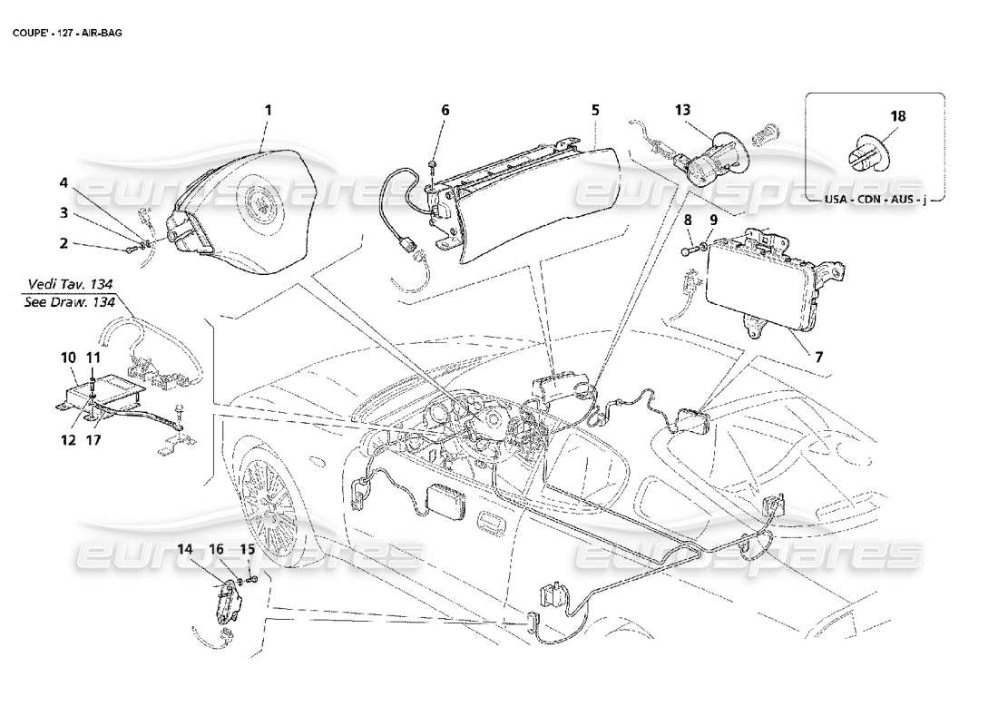 maserati 4200 coupe (2002) diagramma delle parti degli airbag