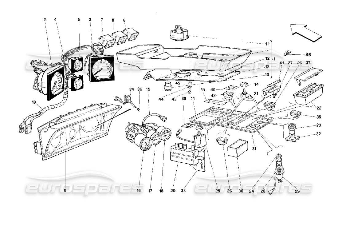 ferrari 512 m strumenti e accessori abitacolo diagramma delle parti