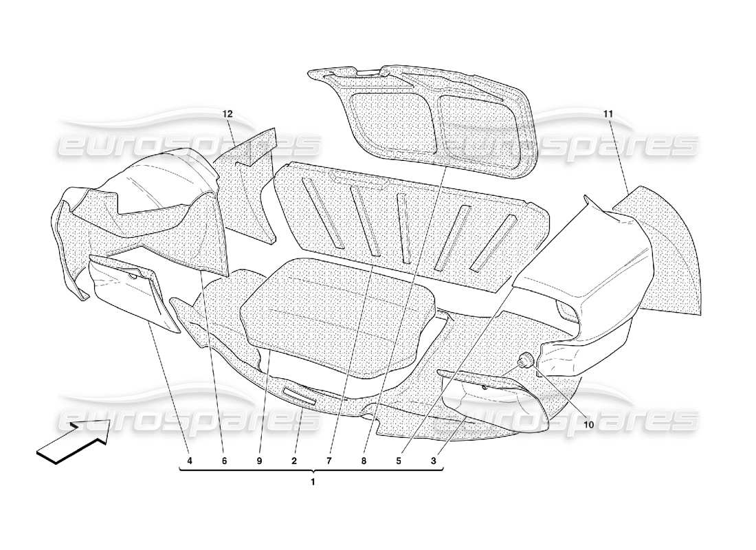 ferrari 456 m gt/m gta rivestimenti del cofano del bagagliaio - valido per 456m diagramma delle parti gta