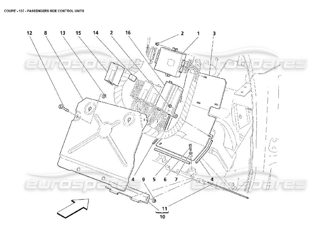 maserati 4200 coupe (2002) schema delle parti delle unità di controllo lato passeggero