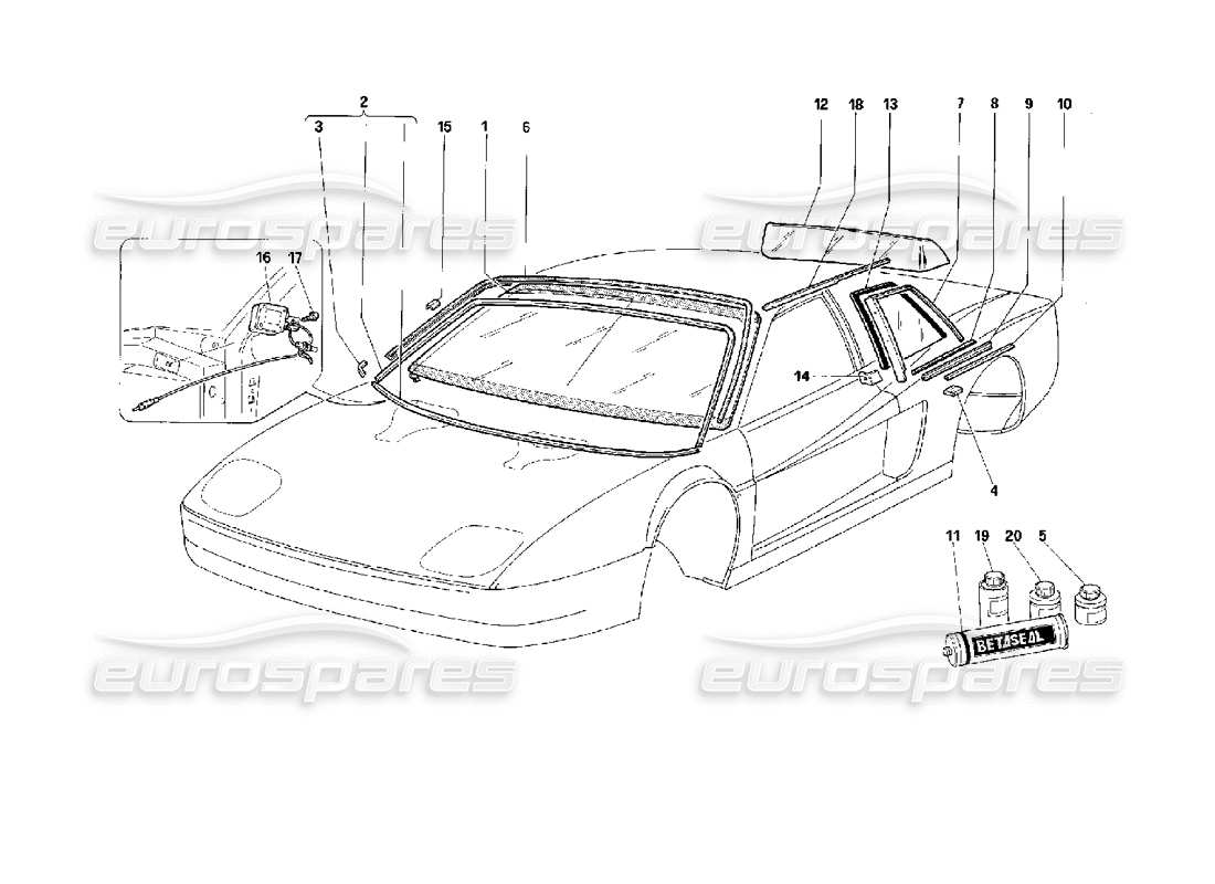 ferrari 512 m finestre diagramma delle parti