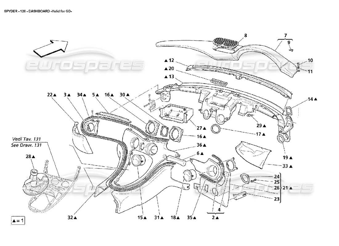 maserati 4200 spyder (2002) dashboard: valido per il diagramma delle parti gd