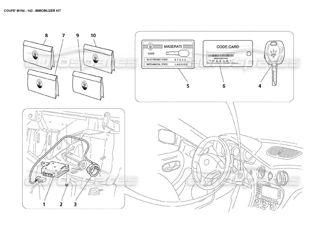 maserati 4200 coupe (2004) kit immobilizzatore diagramma delle parti