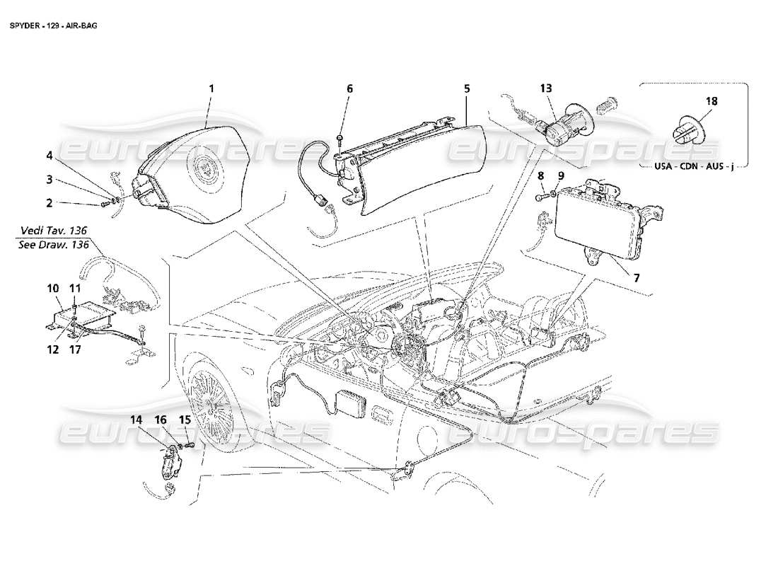 maserati 4200 spyder (2002) diagramma delle parti degli airbag