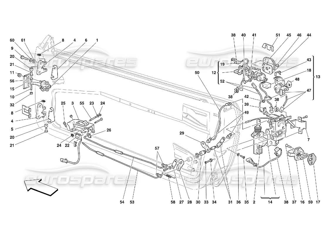 ferrari 550 maranello porte - controllo apertura e cerniere diagramma delle parti