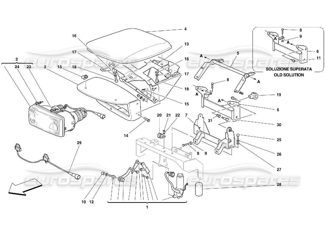 ferrari 456 m gt/m gta dispositivo di sollevamento luci e diagramma delle parti dei fari