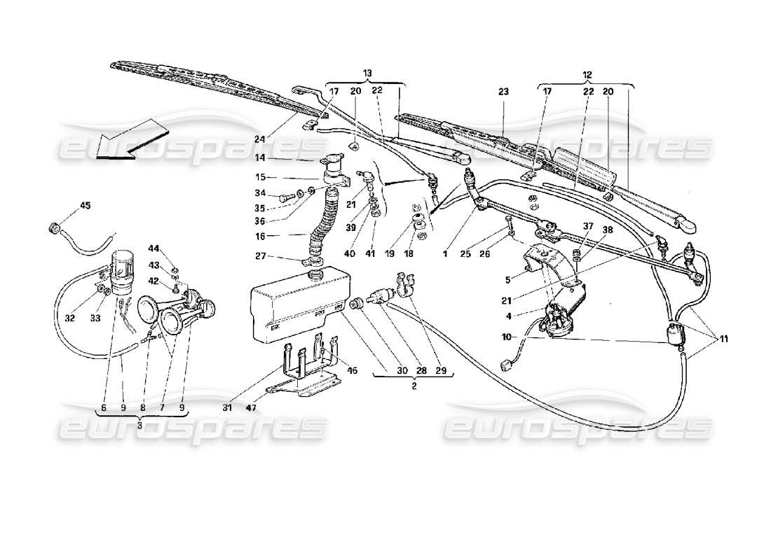 ferrari 512 m tergicristallo, rondella e avvisatori acustici diagramma delle parti