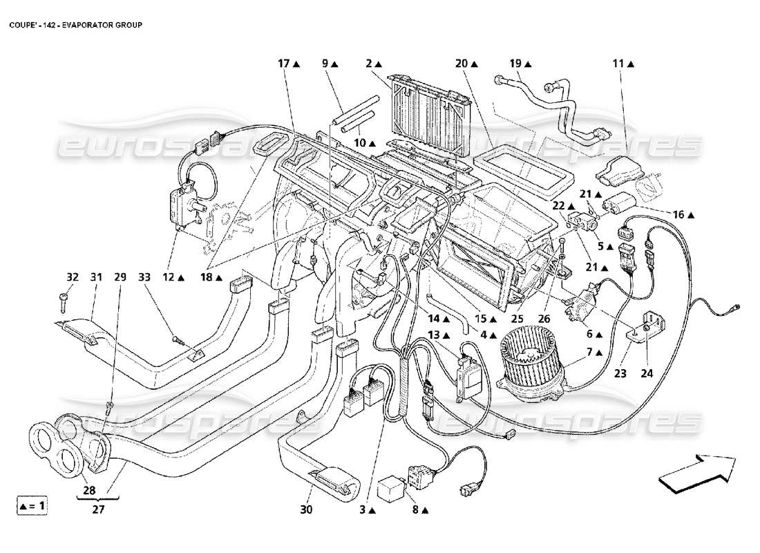 maserati 4200 coupe (2002) diagramma delle parti del gruppo evaporatore