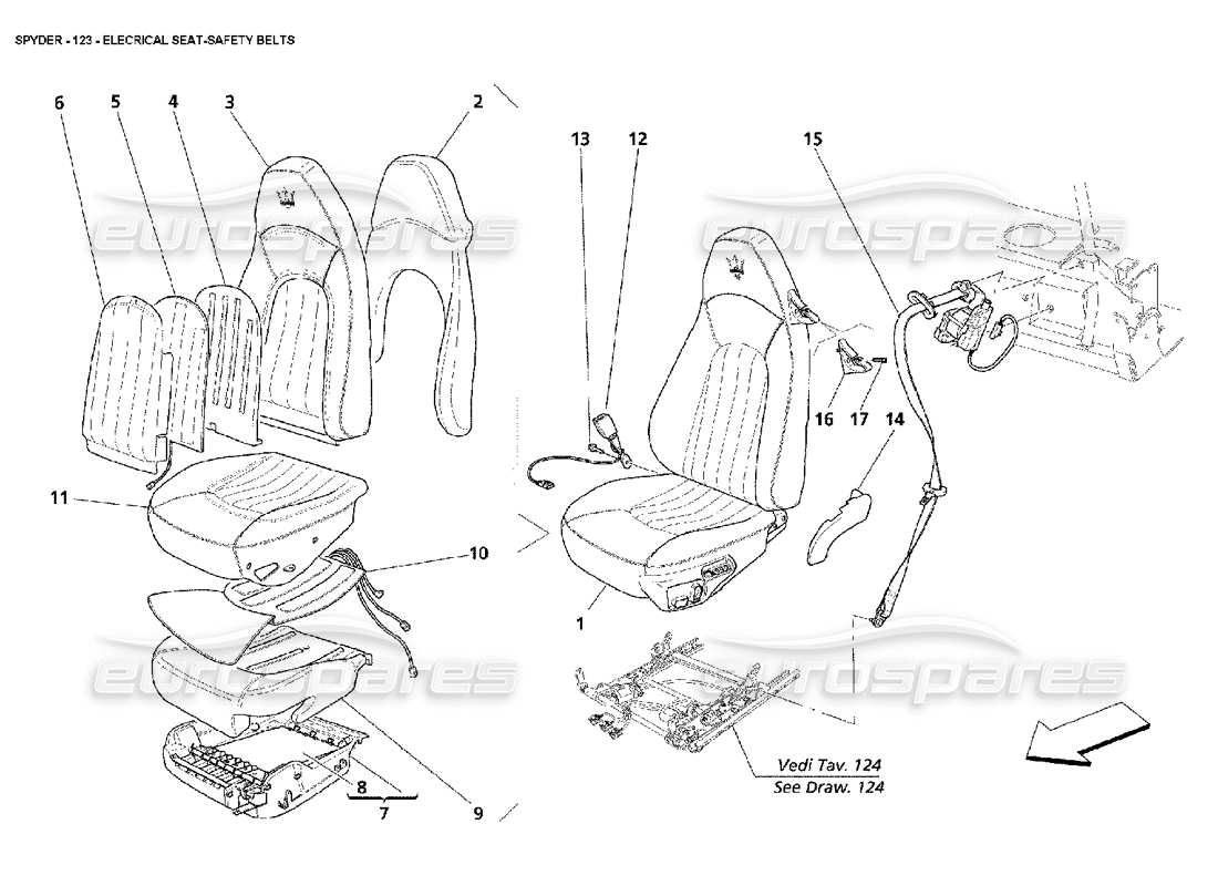 maserati 4200 spyder (2002) cinture di sicurezza elettriche diagramma delle parti