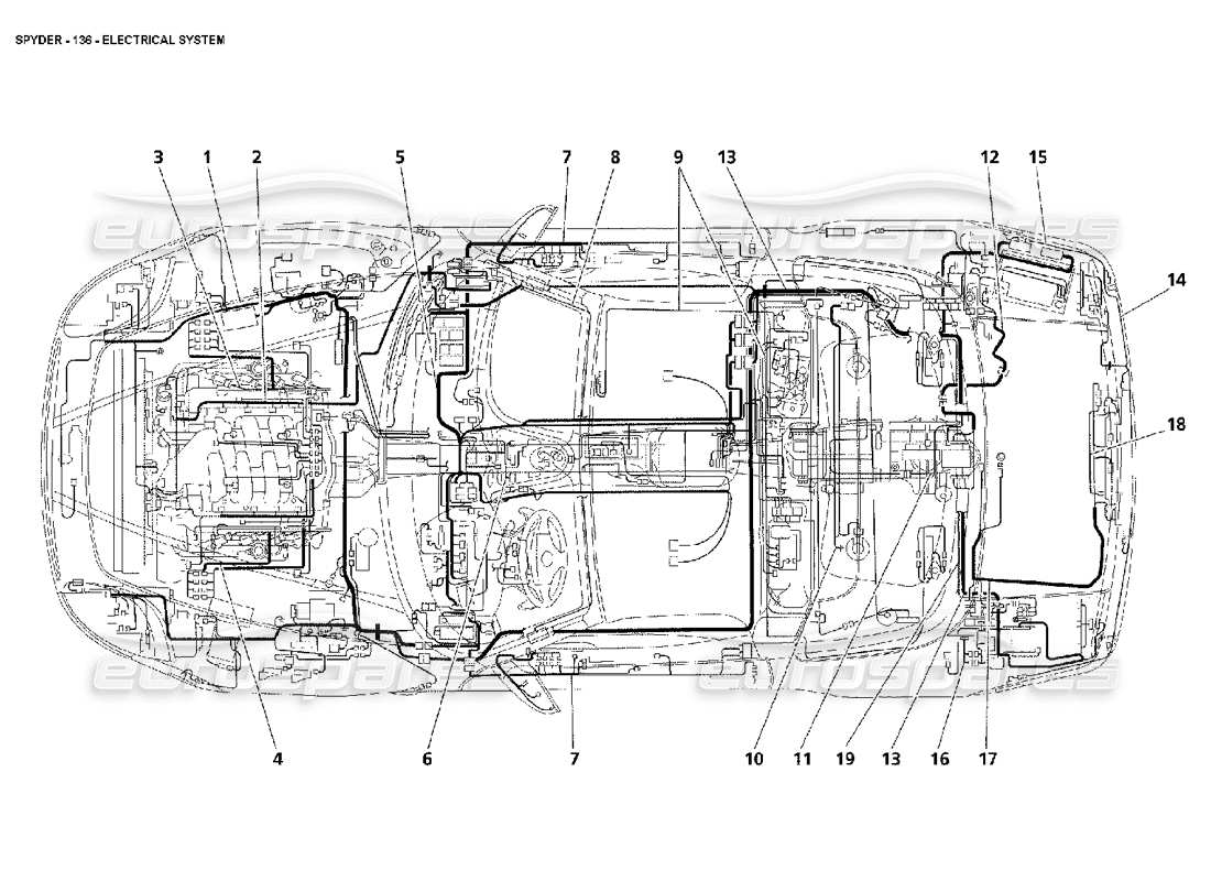 maserati 4200 spyder (2002) schema delle parti dell'impianto elettrico