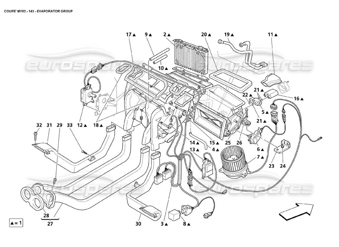 maserati 4200 coupe (2003) diagramma delle parti del gruppo evaporatore